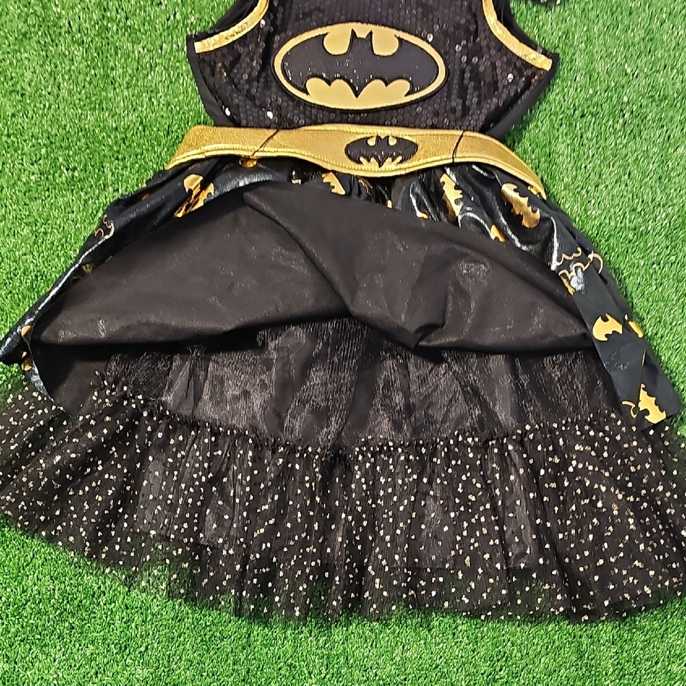 Girls Medium Batgirl Black & Gold Sequin Mesh Tutu Dress Costume Preowned - Picture 7 of 8